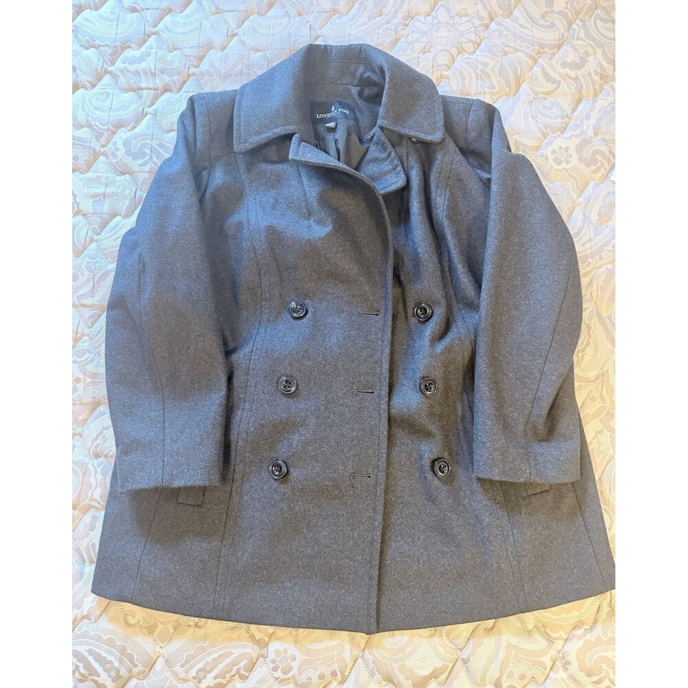 London Fog Wool Peacoat Size 0X Gray Double-Breasted Jacket